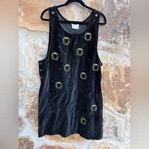 Vintage Quacker Factory Christmas Wreath Holidays Mini Velvet Jumper Dress M